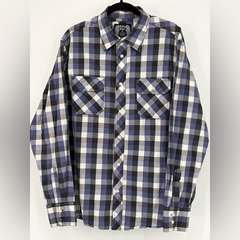 Eighty Eight Shirt Blue Plaid Long Sleeve 100% Cotton Mens XL